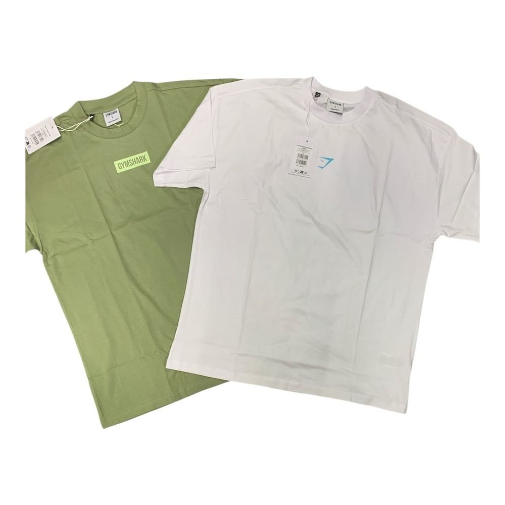 Lot Of 2 Gymshark Womens  Cotton Oversized Fit T-Shirts Green & White Size Small